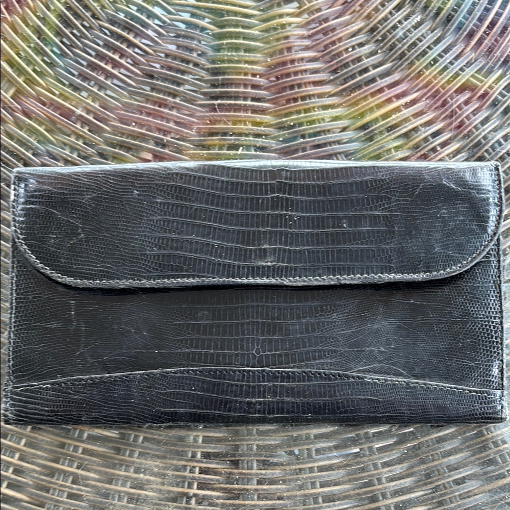 Black lizard Embossed Clutch made in Argentina